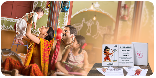 A family enjoying a meaningful Bal Pandit learning moment together
