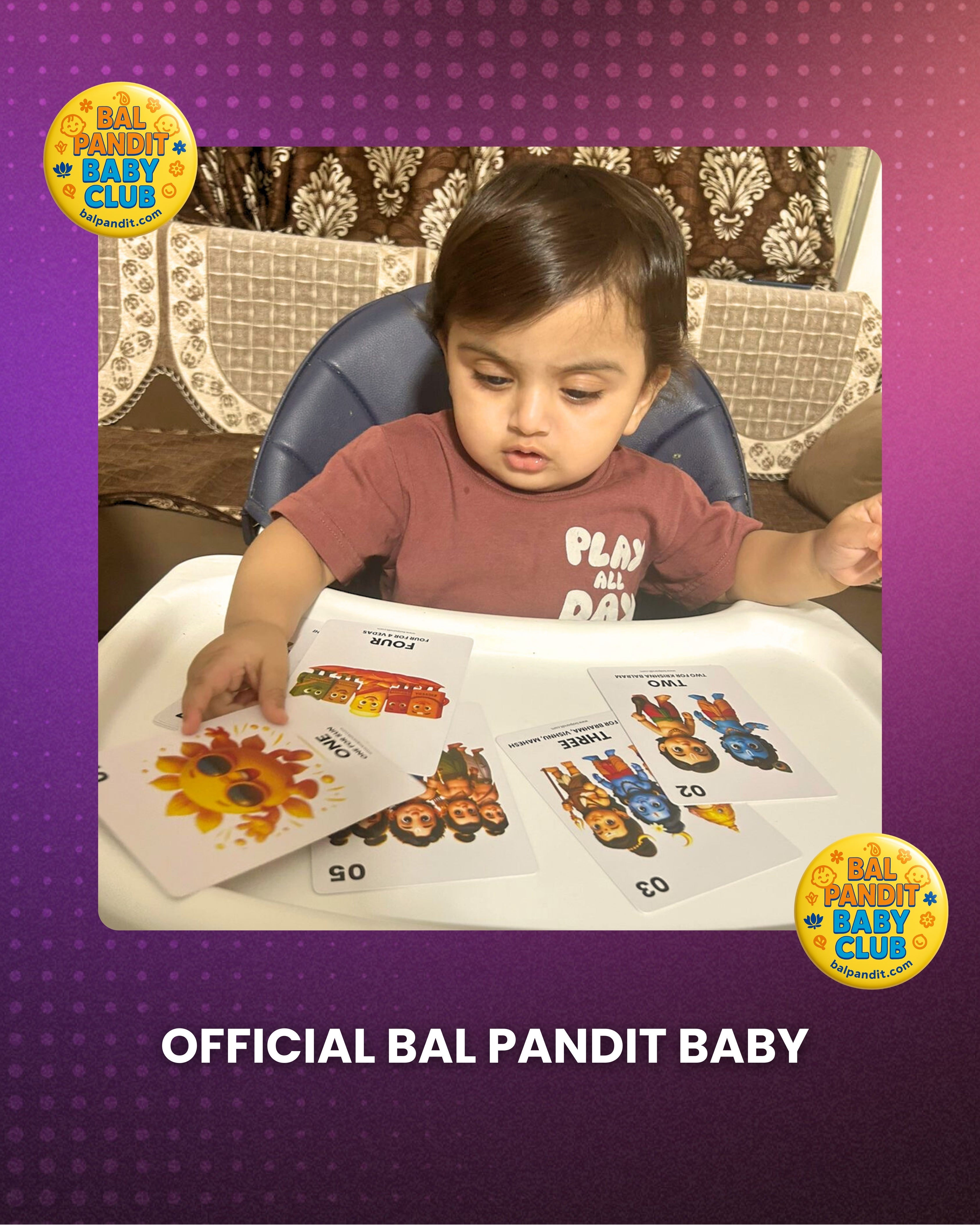 A young child discovering Bal Pandit flashcards during playtime